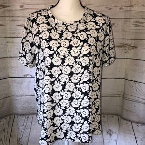 Loft black & white floral semi sheer short sleeve top